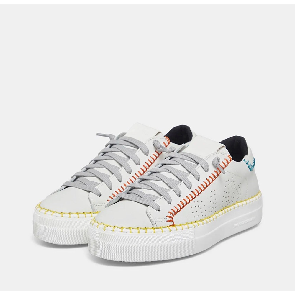 P448 Thea Low Top Leather Trainers   6/ 36 Whip Stitch WHITE multi - Picture 3 of 13